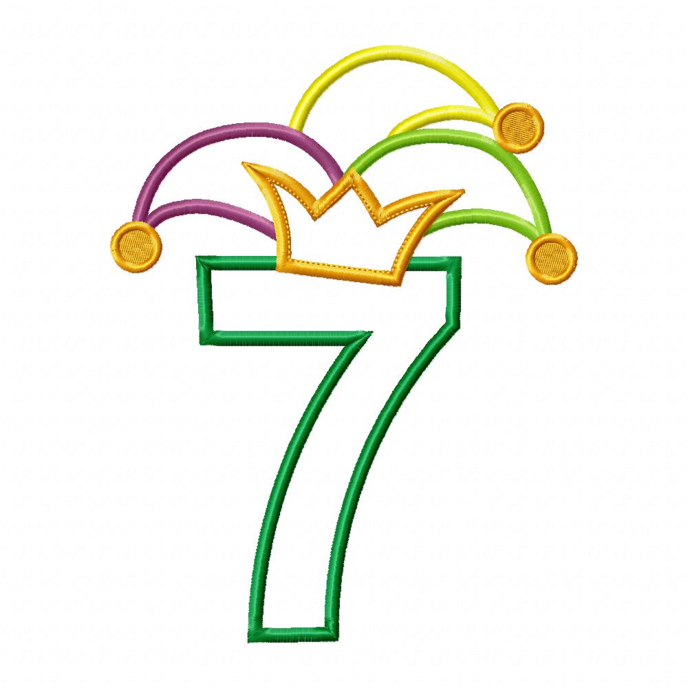 Mardi Gras Birthday Number 7 Seven 7th Birthday - Applique