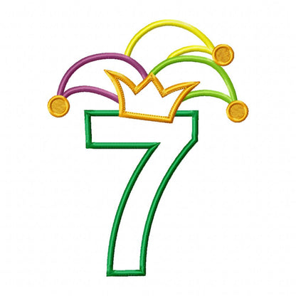 Mardi Gras Birthday Number 7 Seven 7th Birthday - Applique