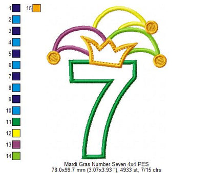 Mardi Gras Birthday Number 7 Seven 7th Birthday - Applique