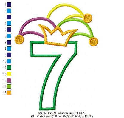 Mardi Gras Birthday Number 7 Seven 7th Birthday - Applique