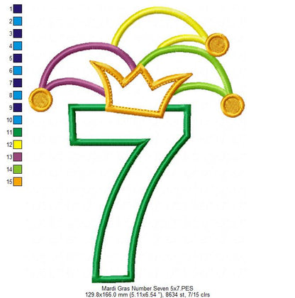 Mardi Gras Birthday Number 7 Seven 7th Birthday - Applique