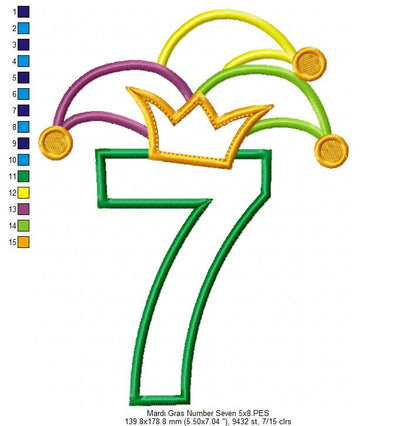 Mardi Gras Birthday Number 7 Seven 7th Birthday - Applique
