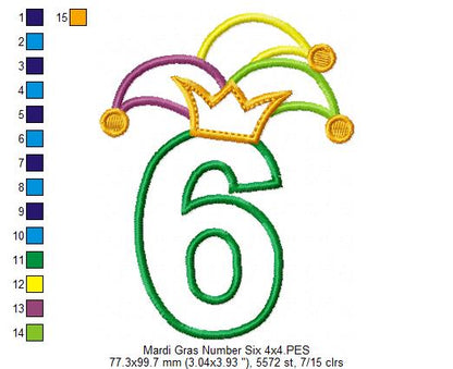 Mardi Gras Birthday Number 6 Six 6th Birthday - Applique
