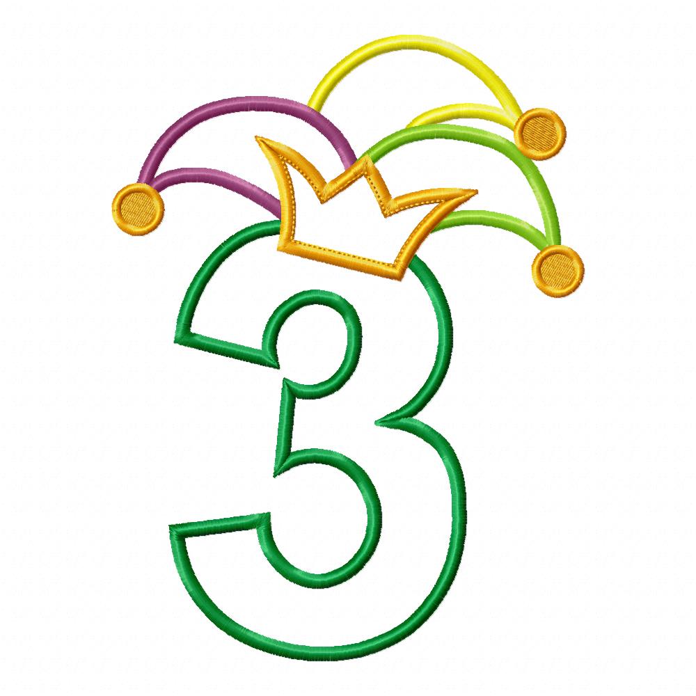 Mardi Gras Birthday Numbers 0-9 - Applique - Set of 10 designs