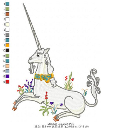 Medieval Unicorn - Satin Stitch