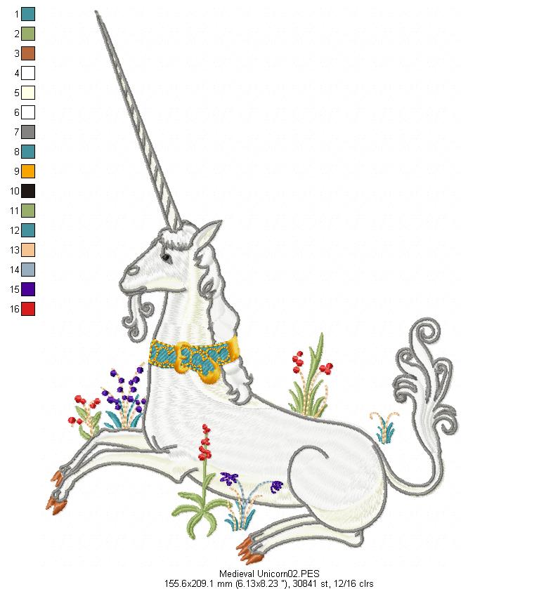 Medieval Unicorn - Satin Stitch
