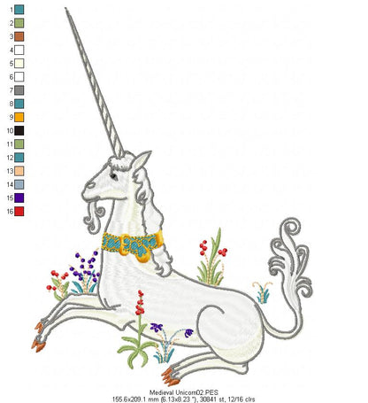Medieval Unicorn - Satin Stitch