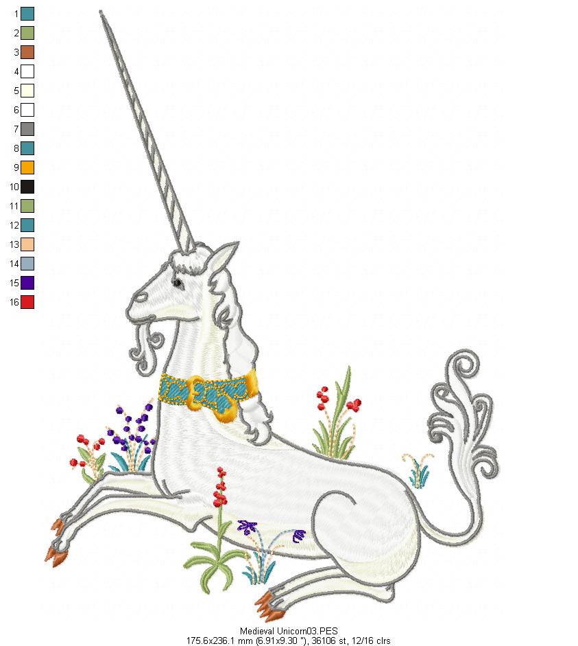 Medieval Unicorn - Satin Stitch