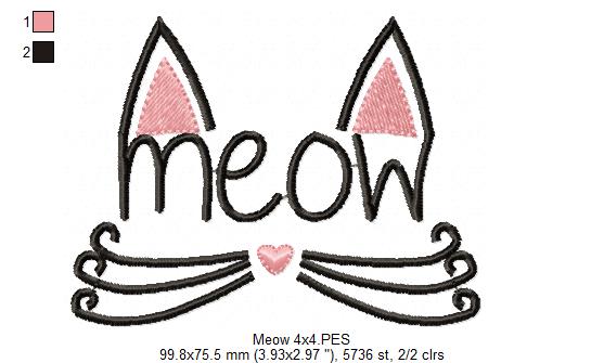 Cute Meow Cat Face - Satin Stitch – Machine Embroidery Design