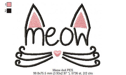 Cute Meow Cat Face - Satin Stitch – Machine Embroidery Design