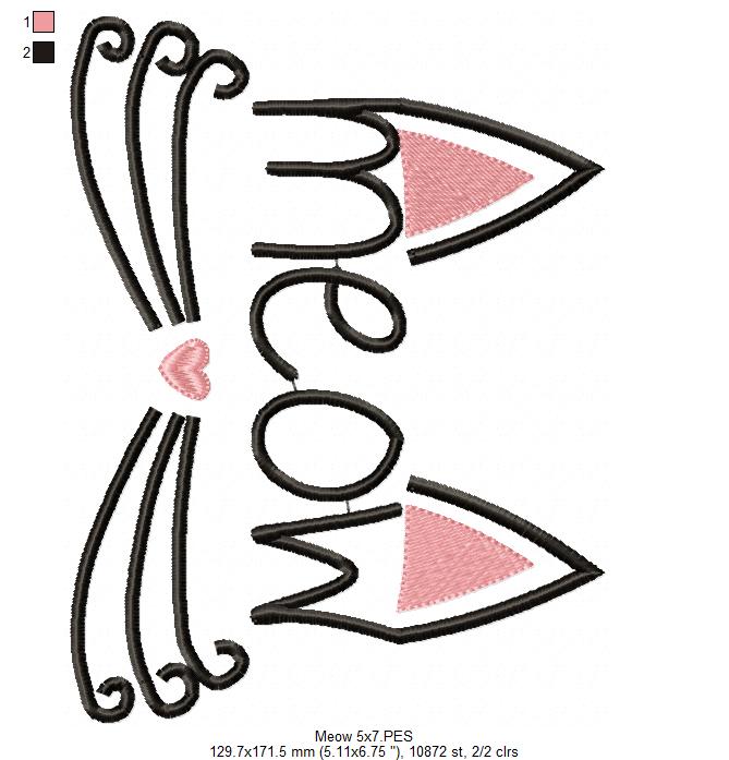 Cute Meow Cat Face - Satin Stitch – Machine Embroidery Design