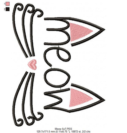 Cute Meow Cat Face - Satin Stitch – Machine Embroidery Design