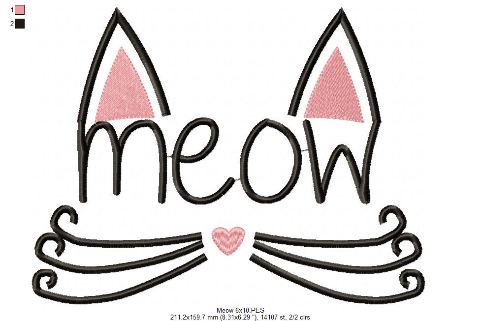 Cute Meow Cat Face - Satin Stitch – Machine Embroidery Design