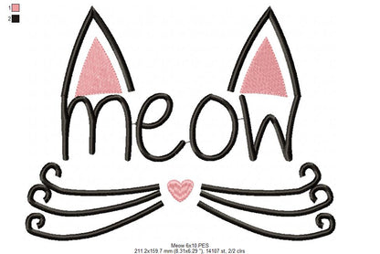 Cute Meow Cat Face - Satin Stitch – Machine Embroidery Design