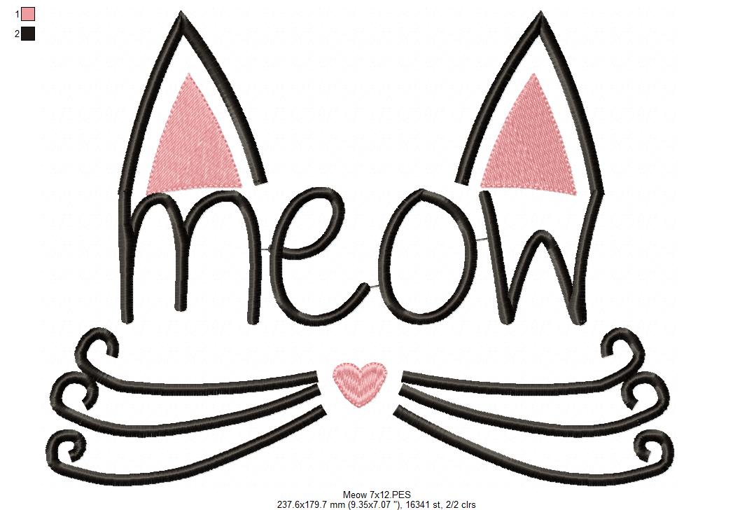 Cute Meow Cat Face - Satin Stitch – Machine Embroidery Design