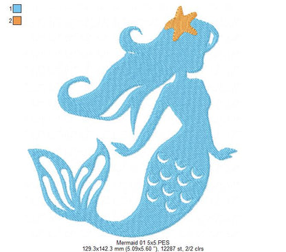 Mermaids Silhouette - Fill Stitch - Set of 3 designs