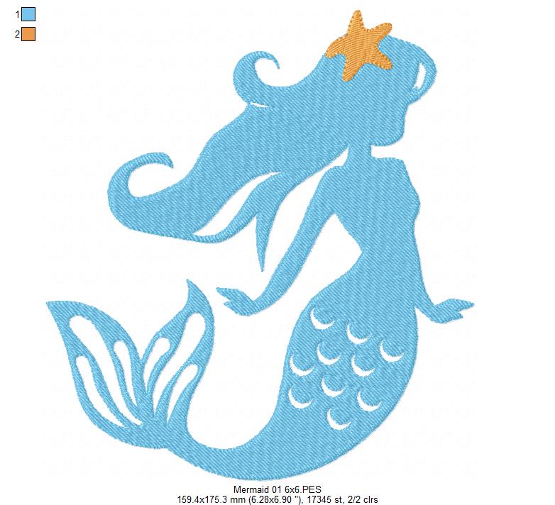 Mermaids Silhouette - Fill Stitch - Set of 3 designs