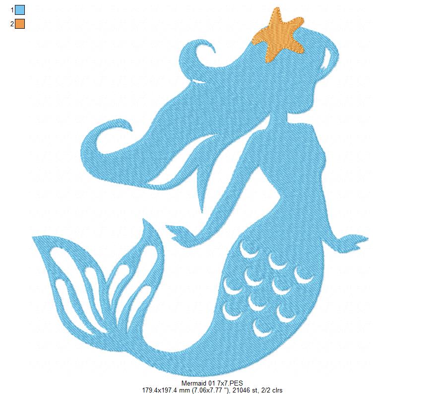 Mermaids Silhouette - Fill Stitch - Set of 3 designs