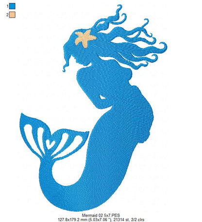 Mermaids Silhouette - Fill Stitch - Set of 3 designs