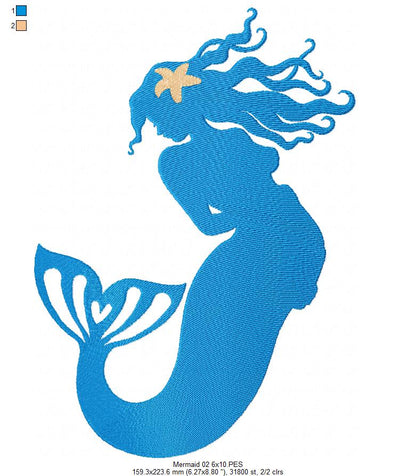 Mermaids Silhouette - Fill Stitch - Set of 3 designs
