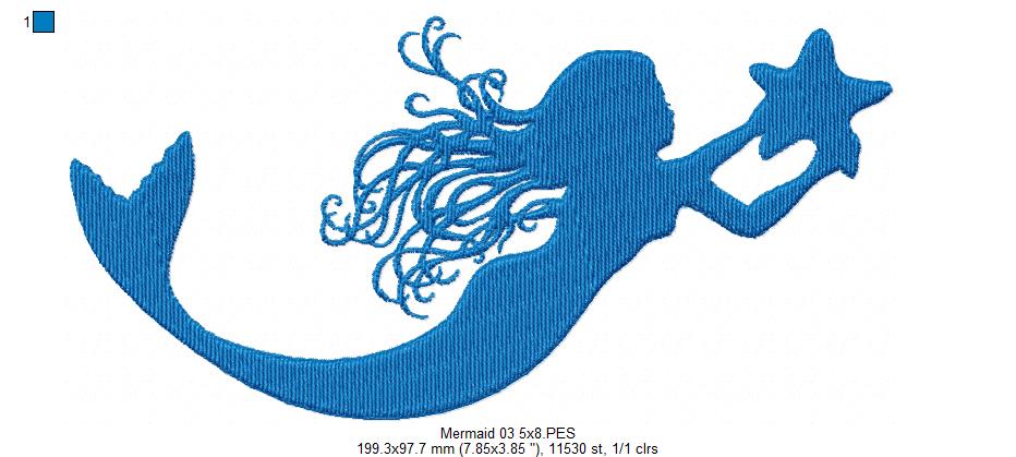 Mermaids Silhouette - Fill Stitch - Set of 3 designs