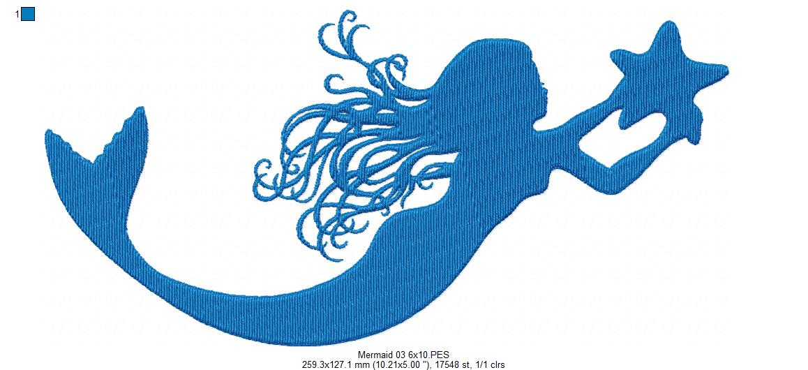 Mermaids Silhouette - Fill Stitch - Set of 3 designs