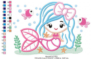 Mermaid with Bow - Applique - Machine Embroidery Design