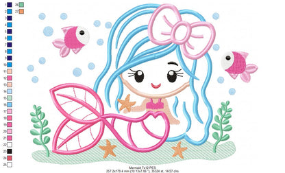 Mermaid with Bow - Applique - Machine Embroidery Design