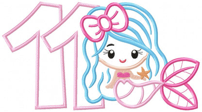 Mermaid Number 11 Eleven 11th Eleventh Birthday Number 11 - Applique