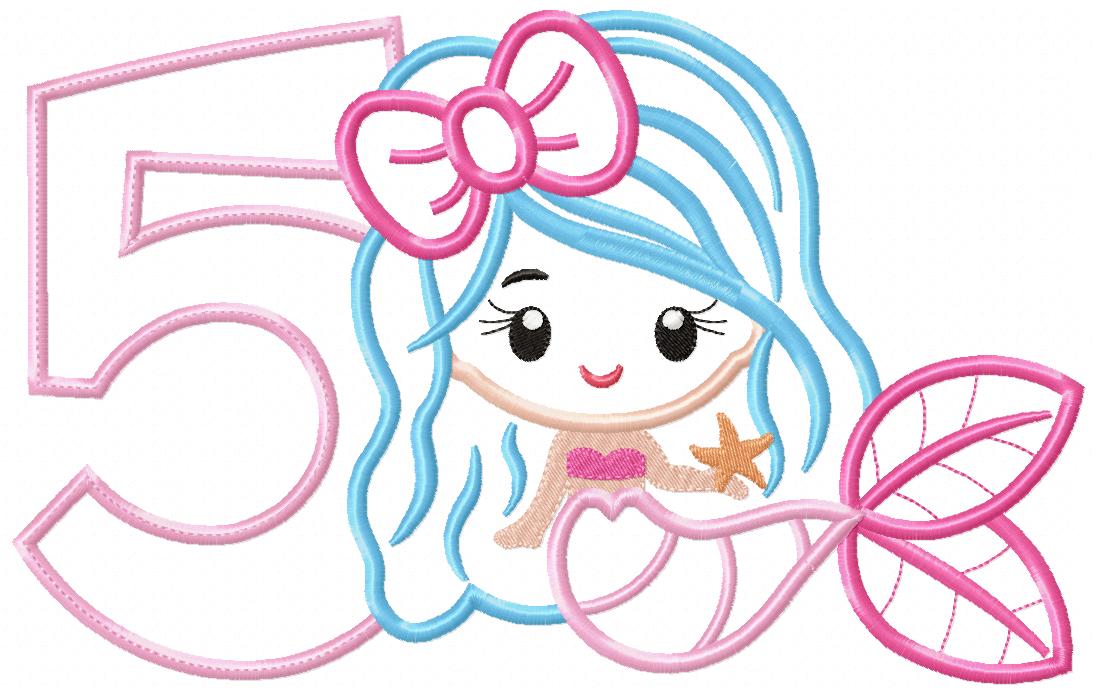Mermaid Number 5 Five 5th Fifth Birthday Number 5 - Applique