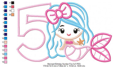 Mermaid Number 5 Five 5th Fifth Birthday Number 5 - Applique
