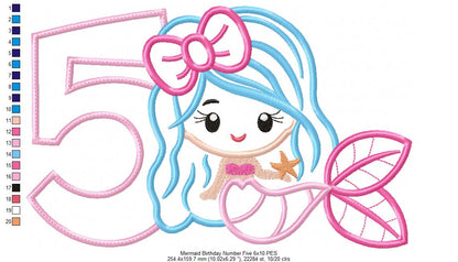 Mermaid Number 5 Five 5th Fifth Birthday Number 5 - Applique
