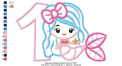 Mermaid 1st Birthday Number One - Applique