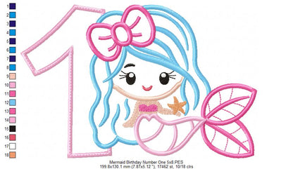 Mermaid 1st Birthday Number One - Applique