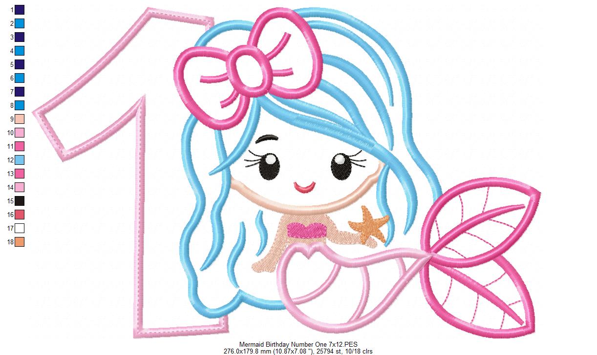 Mermaid 1st Birthday Number One - Applique