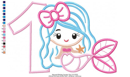 Mermaid 1st Birthday Number One - Applique