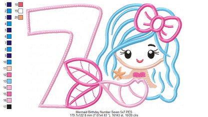 Mermaid Number 7 Seven 7th Seventh Birthday Number 7 - Applique