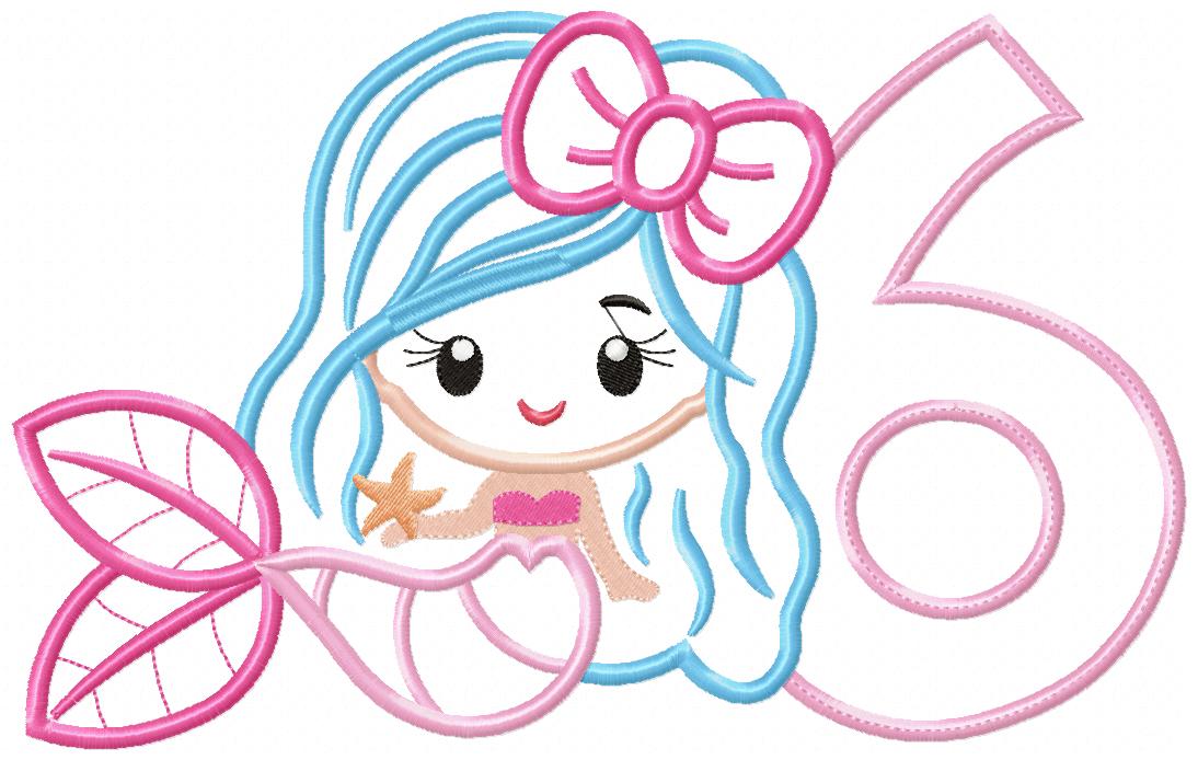 Mermaid Number 6 Six 6th Sixth Birthday Number 6 - Applique