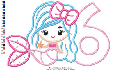 Mermaid Number 6 Six 6th Sixth Birthday Number 6 - Applique