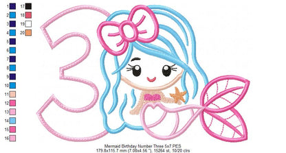 Mermaid Number 3 Three 3rd Third Birthday Number 3 - Applique