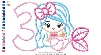 Mermaid Number 3 Three 3rd Third Birthday Number 3 - Applique