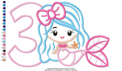 Mermaid Number 3 Three 3rd Third Birthday Number 3 - Applique