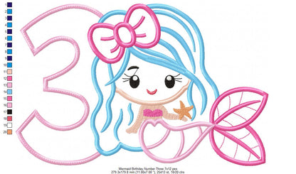 Mermaid Number 3 Three 3rd Third Birthday Number 3 - Applique