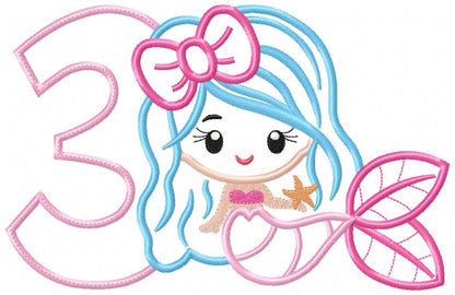Mermaid Numbers 1-11 Birthday Set Numbers - Applique