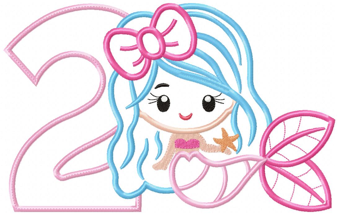 Mermaid Number 2 Two 2nd Birthday - Applique