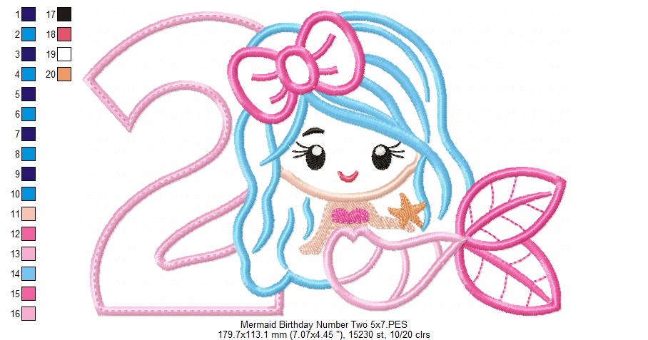 Mermaid Number 2 Two 2nd Birthday - Applique