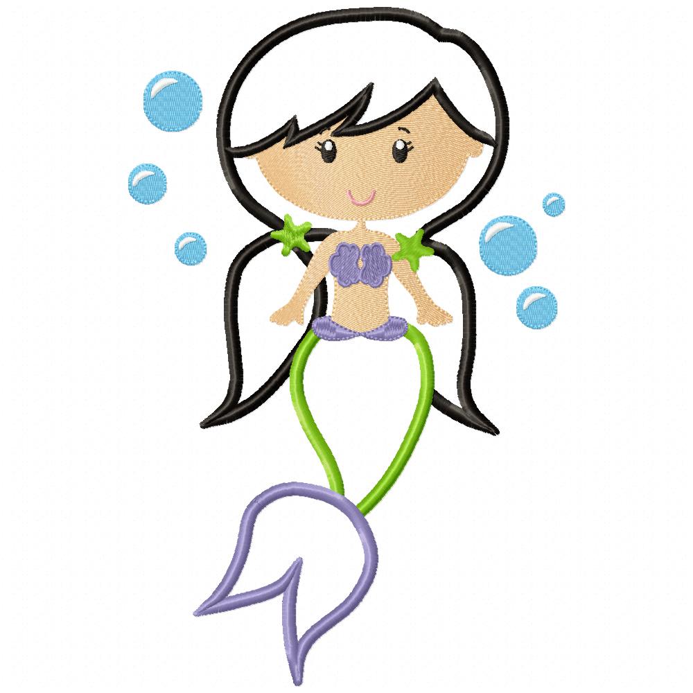 Mermaid Black Hair - Fill Stitch & Applique - Set of 2 designs