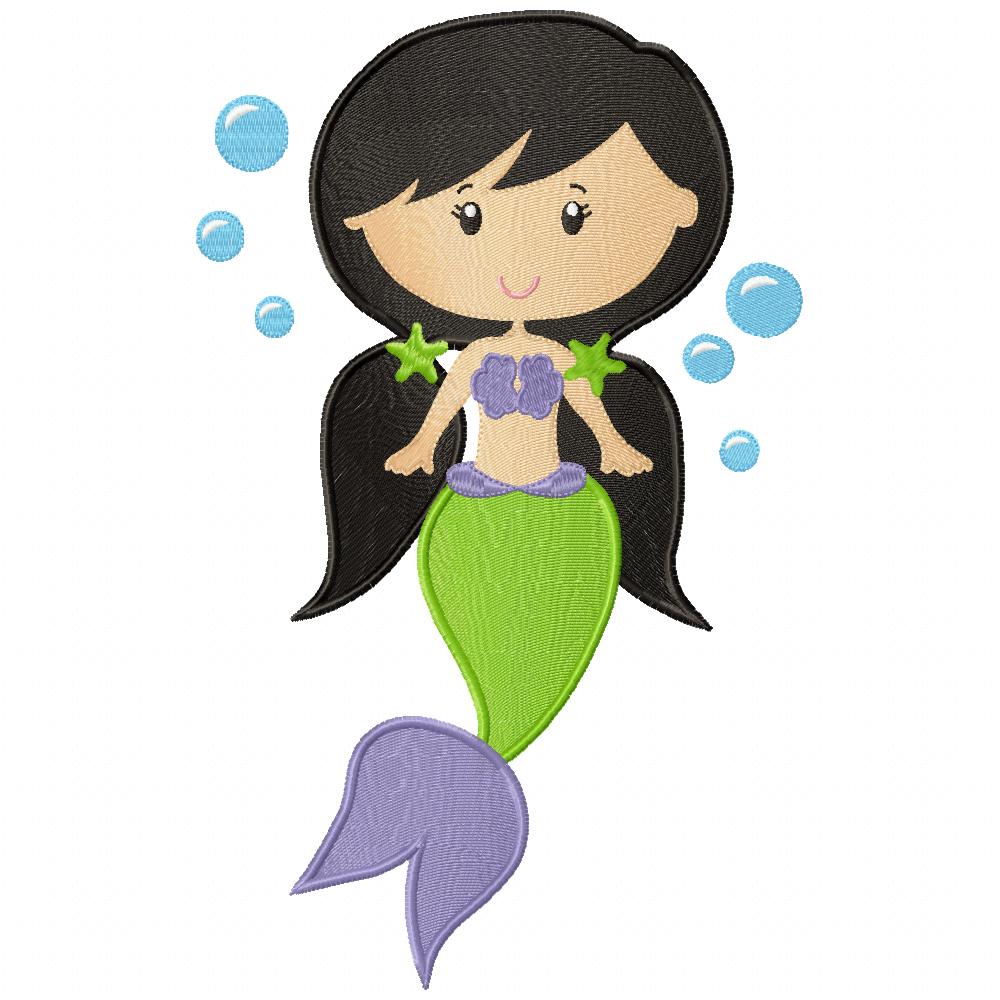 Mermaid Black Hair - Fill Stitch & Applique - Set of 2 designs