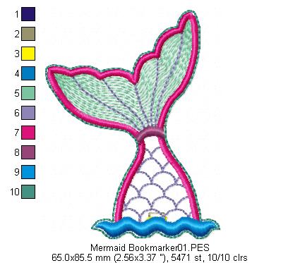 Mermaid Bookmarker (ITH) - Applique - Machine Embroidery Design