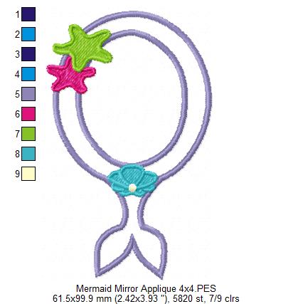 Mermaid Mirror Frame - Appliqué - Machine Embroidery Design